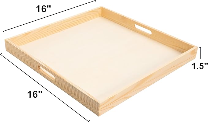 Wooden Nested Serving Trays – Unfinished Square Trays with Cut-Out Handles for Crafts, Serving, Ottomans & Home Décor – Set of 5