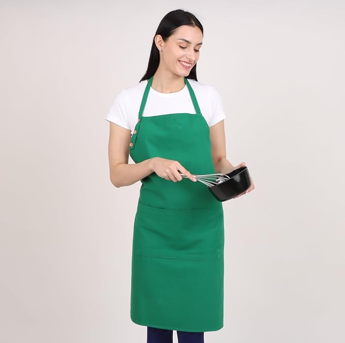 Kitchen Apron Waterdrop Resistant Cotton Apron 2 PACK with adjustable Aprons for Women with Pockets 9 Color option Cooking Green Apron (GREEN) - Image 5