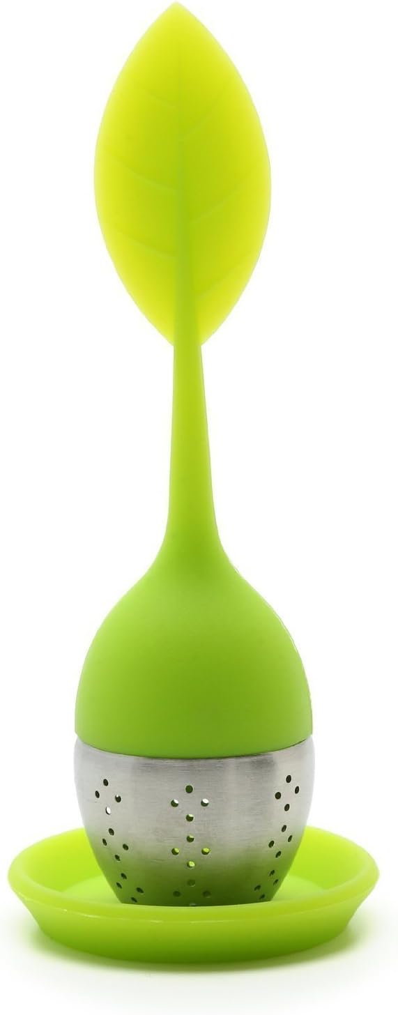 Ball Silicone Tea Infuser Strainer with Drip Tray Handle Steel Ball Silicone Leaf Lid