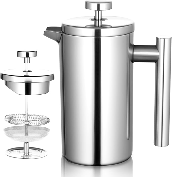 French Press Coffee Maker with Scale, 304 Stainless Steel French Press, 17OZ, Double-Wall Insulated, Food Grade, Suitable for Kitchen and Travel Camping