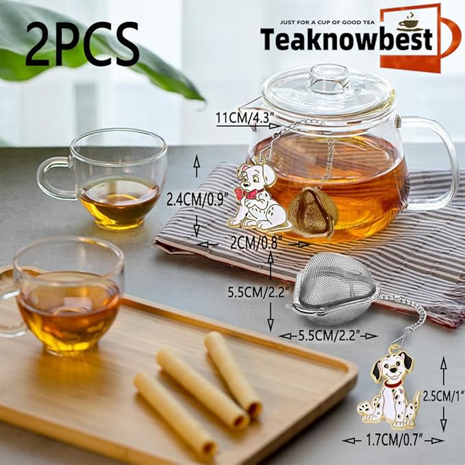 Tea infusers, loose tea strainer, Heart shaped tea ball + cute animal pendant, reusable tea steeper makes afternoon tea meaningful (2, spotted dog)