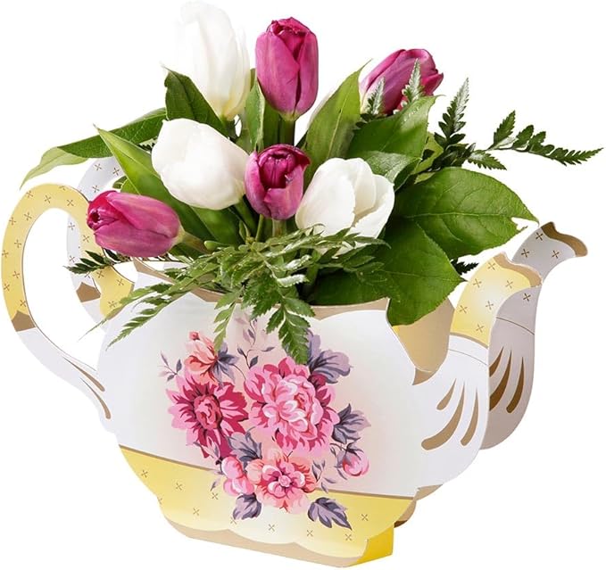 Talking Tables | Vintage Teapot Vase Decoration, Flower Centrepiece, For Birthday or Garden Party, Baby Shower, Wedding, Afternoon Tea, Anniversary, Party Supplies, Floral Box Decor