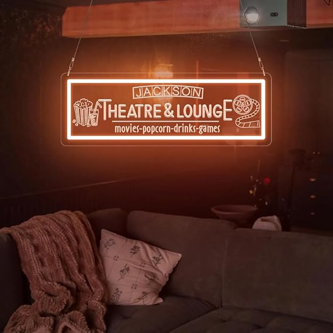 Custom Theatre & Lounge Neon Sign, Personalized Home Theater LED Neon Light, Movie Room Decor Neon Sign for Wall, Game Room, Man Cave, Home Cinema, Birthday & Housewarming Gift