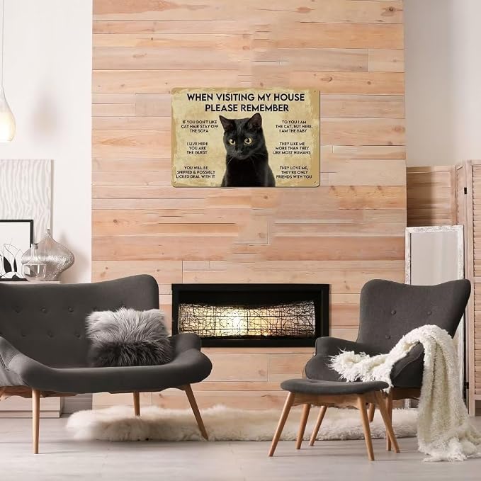 Vintage Metal Cat Sign - Black Cat Apartment Decor, 8"X12" Funny Poster - Image 4