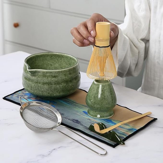 7pcs matcha whisk set - Matcha Bowl with Spout, 1 Matcha Whisk ，green matcha kit
