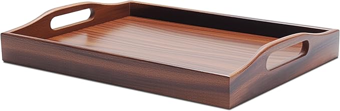 Small Serving Tray with Handles, 12"x8"x2" Wooden Tray for Kitchen Counter, Small Wood Tray for for Home Decor, Bathroom, Dining, Party
