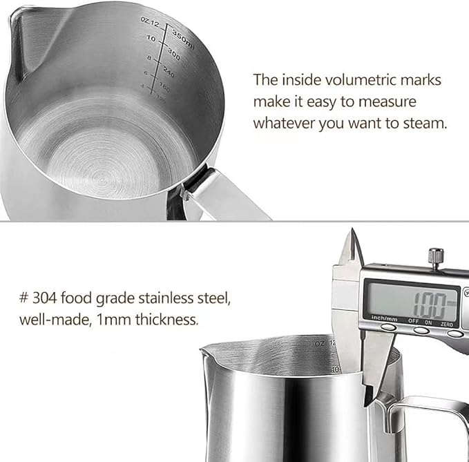 HOOMIL Milk Frothing Pitcher, 12oz/20oz/32oz Stainless Steel Steaming Pitcher Barista Milk Frother Cup Jug for Espresso Machine Coffee Cappuccino Latte Art - 32oz