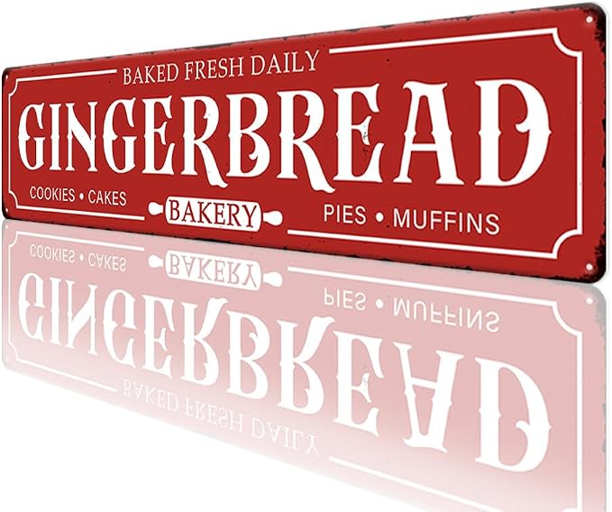 Gingerbread Bakery Metal Sign Cookies Cakes Pies Muffins Christmas Vintage Tin Hanging Plaque for Home Kitchen Patio Yard Office Cafe Coffee Bar Front Door Wall Decor Novelty Gift 16" x 4" - Image 6
