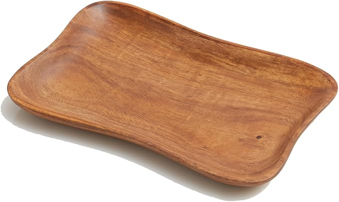 Woodard & Charles Acacia Wood Large Pinched Serving Tray for Serving, Charcuterie, Sushi, Cheese, Hors D ‘Oeuvres, Sandwiches, and More, 11.5" x 7.25"