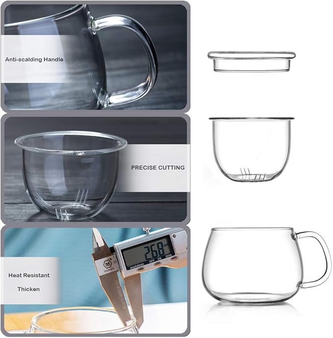 Lezero 13oz Tea Infuser Cups Kits, Glass Mugs with Filter Basket and Lid for Loose leaf-Tea Brewing, Heat Resistant, Lead-free, Microwave & Dishwasher Safe