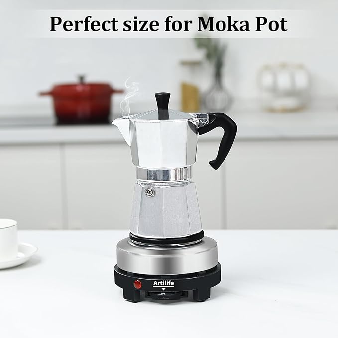 Artilife Mini Hot Plate 500W Small Hot Plate Electric Mini Moka Pot Hot Plate,Mini Hot Plate for Moka Pot,Single Burner Hot Plate Moka Pot Heater