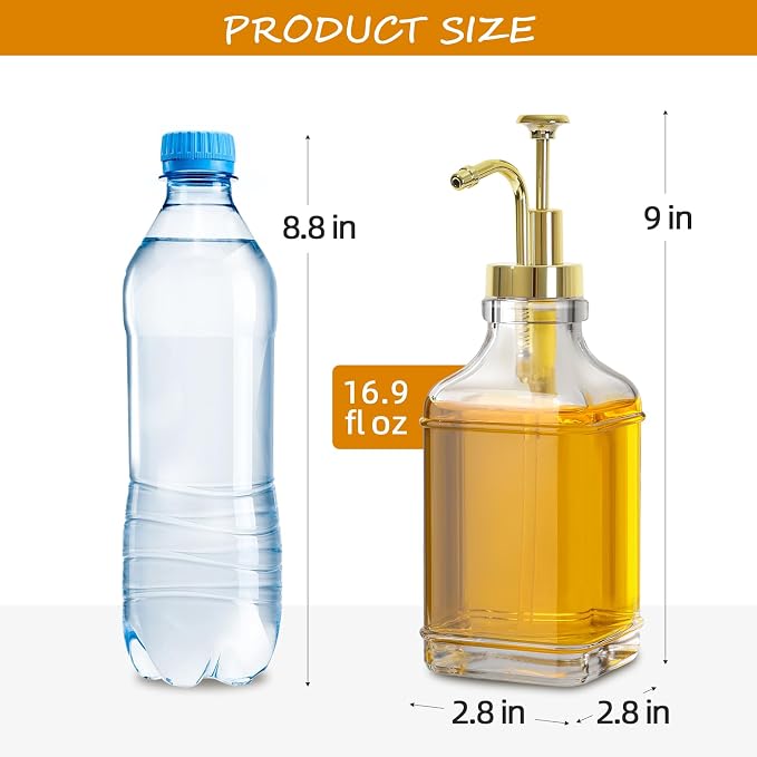 Coffee Bar Accessories, Coffee Syrup Dispenser 16.9 fl oz/500ml, Glass Syrup Dispenser with Gold Pump Dispenser, Labels, Spoons for Coffee Bar, 4 Pack - Image 2