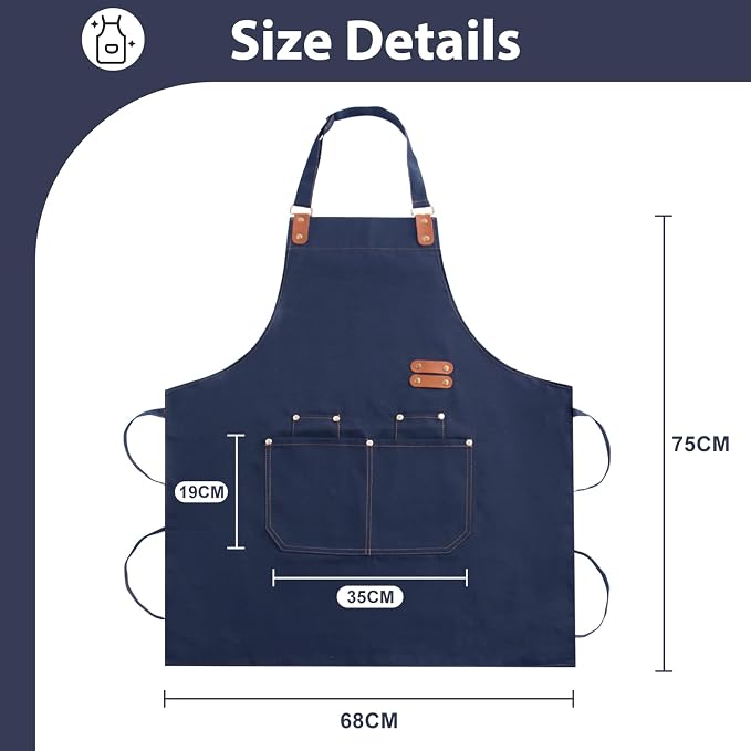 Apron for Men Women, Chef Cotton Apron with Pockets Adjustable Strap | Heavy Duty Kitchen Apron, Oil Resistant, Aprons for Cooking, Baking, BBQ, Grill, Gardening, Woodwork, Hair Stylist - Image 2
