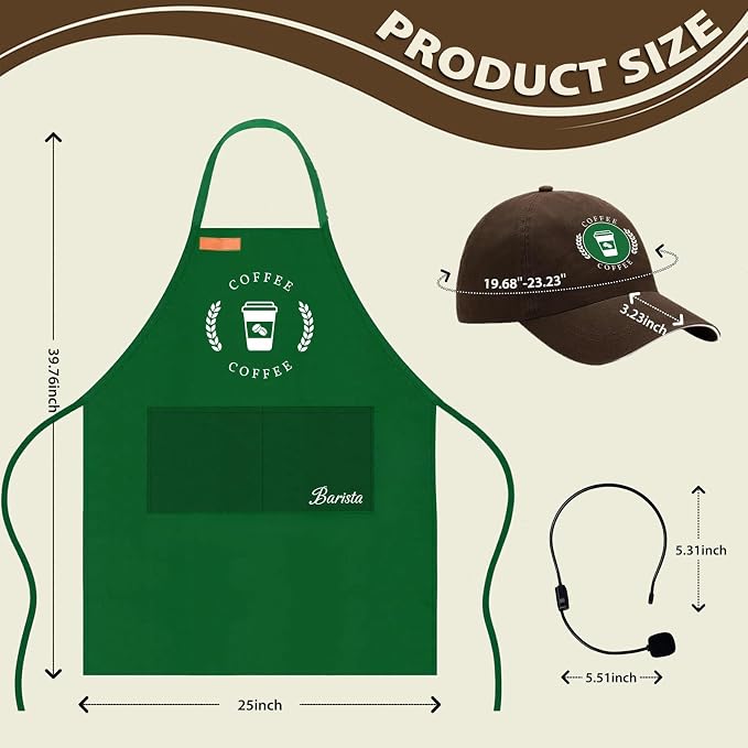 Halloween Barista Costume for Couples Cosplay, Duo Costumes for Best Friend | Simple Couples Halloween Costumes with Green Apron and Cap for Adult, Coffee Maker Outfit - Image 2