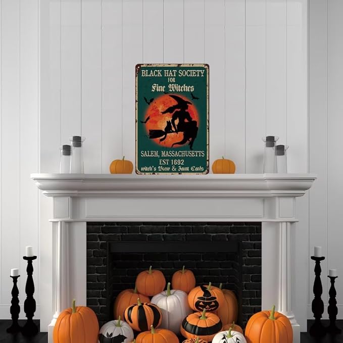 bivrten Black Hat Society for Fine Witches Poster Sign - Vintage Retro Metal Tin Sign Witches Halloween Decor For Bedroom Garden Coffee Bathroom Bar Farmhouse Country Home 8x12Inch - Image 9