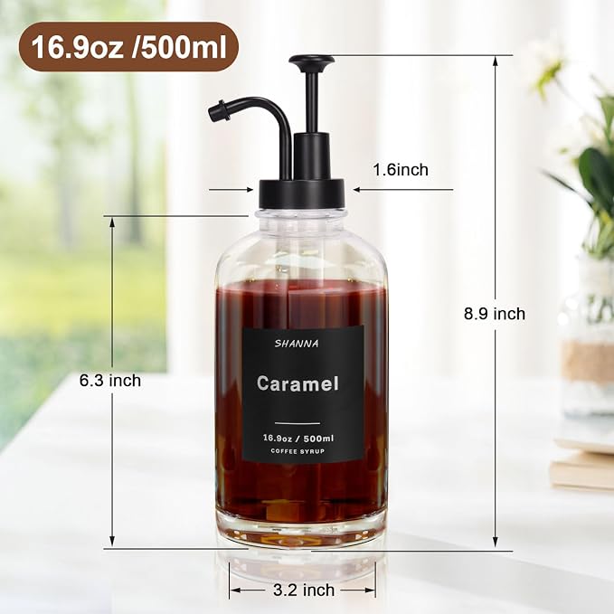 Glass Coffee Dispenser - 16.9oz, Black Scoop, 36 Labels, Bamboo Tray & Pump, 2-Pack - Image 5