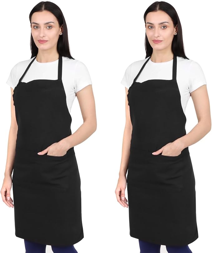 Kitchen Apron Waterdrop Resistant 2 Pack Cotton Apron with adjustable Aprons for Women with Pockets Cooking Apron Men Unisex (Black) by naturalcraft