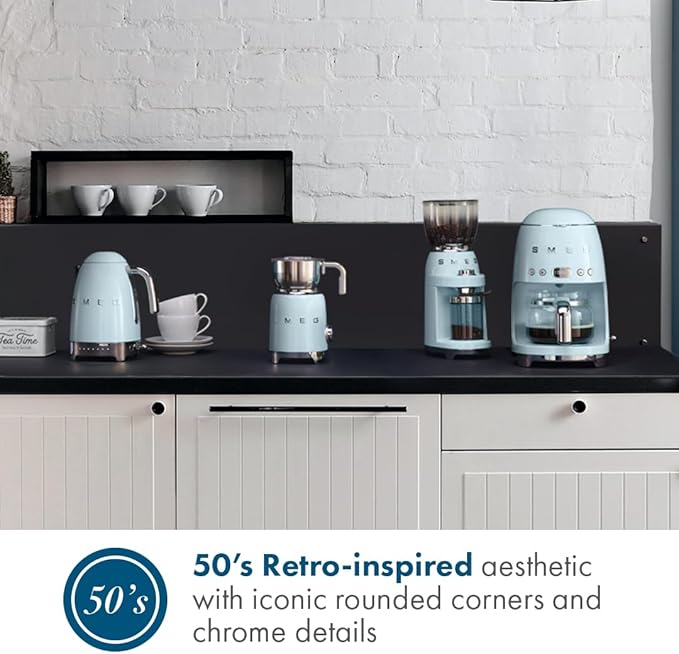 SMEG Retro 50's Style Milk Frother with 2 Disks 6 Preset Programs Hot or Cold Frothing and Induction Heating (Pastel Blue)