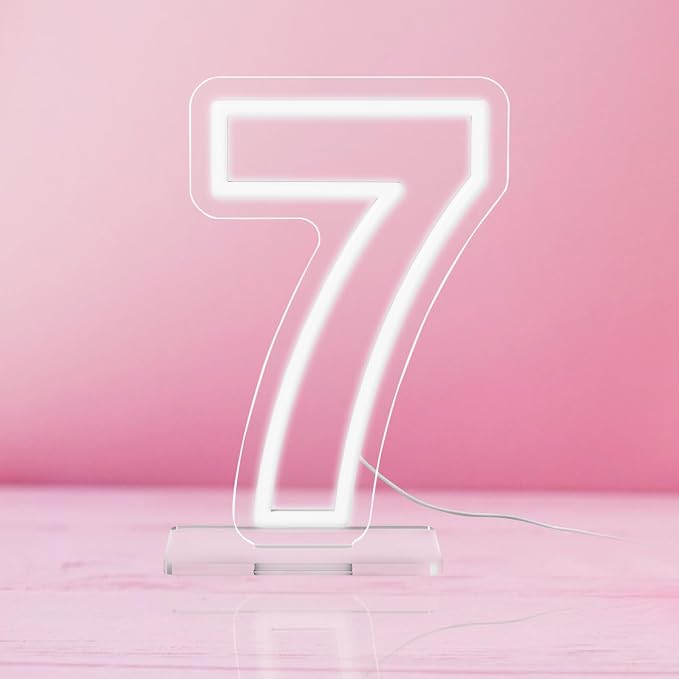 YALLOVE Neon Sign Number 7, 9.8 inches Height USB Powered Night Light-up Numbers for Birthdays Decor, Party Anniversary, Cafe Bar Decor (Small) by YALLOVEPARTYSUPPLIES