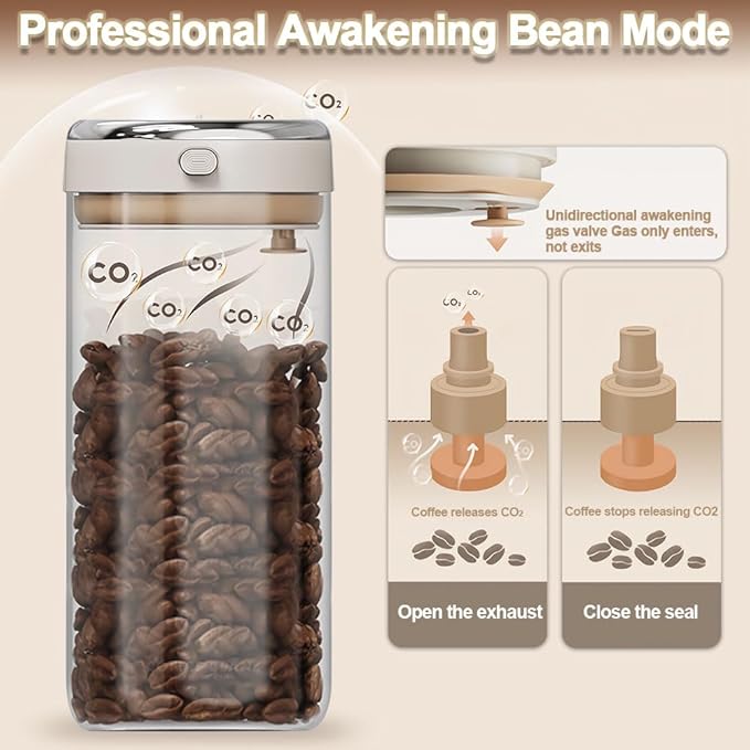 Aerbee Coffee Bean Canister, 57OZ Food Grade Coffee Bean Sealed Jar with Date Tracker and Waking Food Valve, Vacuum Food Storage Containers for Flour, Grain, Snack, Sugar, Tea (1.7L)