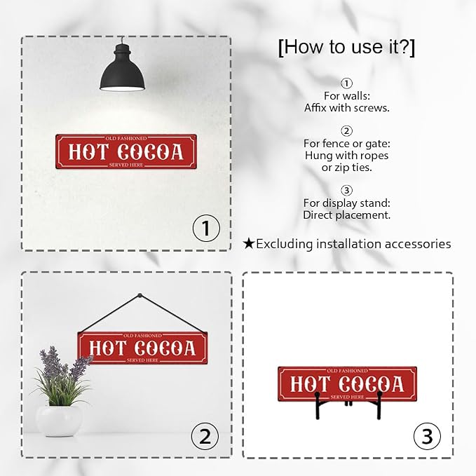 Hot Cocoa Served Here Christmas Metal Sign Vintage Print Art Poster Tin Hanging Plaque for Home Kitchen Patio Yard Office Cafe Coffee Bar Front Door Wall Decor Novelty Gift 16" x 4" - Image 3