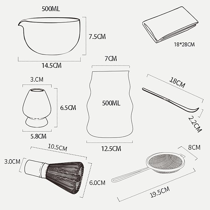 7Pcs Japanese Matcha Tea Set, Matcha Kit with Matcha Bowl (with Pouring Spout), Matcha Whisk, Whisk Holder, Strainer - Elegant Matcha Set for Gifting, Gift Box Packaging glass