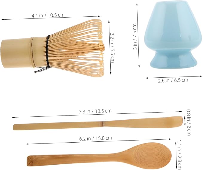 4-Piece Matcha Tea Tools Set Bamboo Whisk Traditional Tea Scoop Whisk Stand and Spoon for Authentic Japanese Matcha Ceremony
