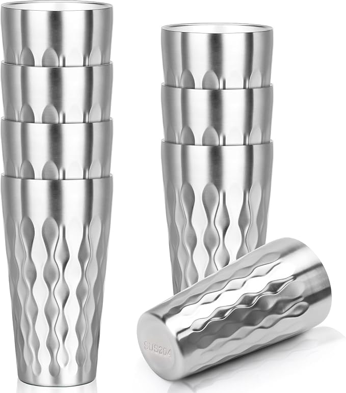 Stainless Steel Drinking Glasses, 19 oz Insulated Tumbler, 8 Pack Double Wall Unbreakable Stackable Water Tumblers Premium Insulated Metal Cup for Travel Camping Home Outdoor Gifts