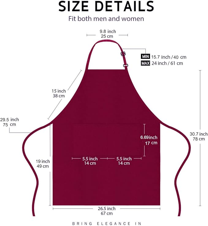 4 Packs Chef Apron, Waterproof Apron, Adjustable Aprons with 2 Pockets for Men Women, Professional Aprons for Kitchen Cooking Gardening Painting Baking Restaurant (Wine) - Image 4