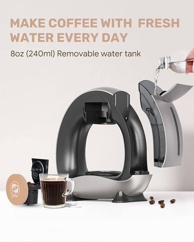 2-in-1 Coffee Maker, Fast Brew in 1.5mins, Single Serve Coffee Machine Compatible with K-Cup Pods & Ground Coffee, 1400W 20s Preheat, Compact for Home,Small Place,Office & RV, 8oz,Dark Grey