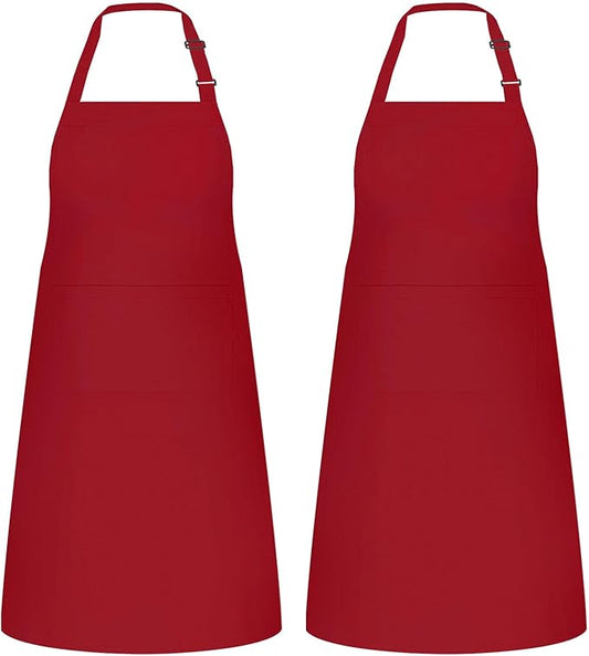 NLUS 2 Pack Kitchen Aprons with 2 Pockets for Women Men, Chef Aprons for Baking BBQ Cooking, Red