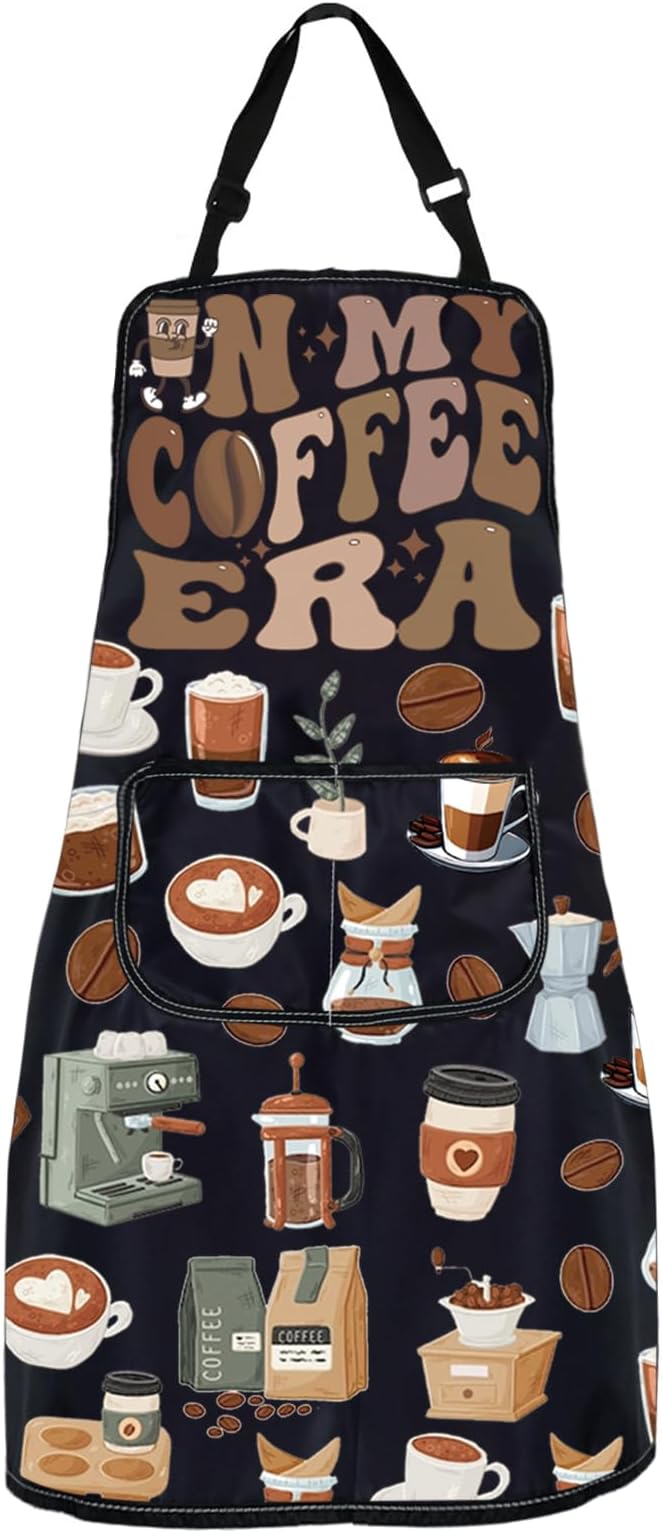WSNANG In My Coffee Era Apron Coffee Lover Gift Coffee Themed Apron for Barista Funny Coffee Gifts Barista Gift