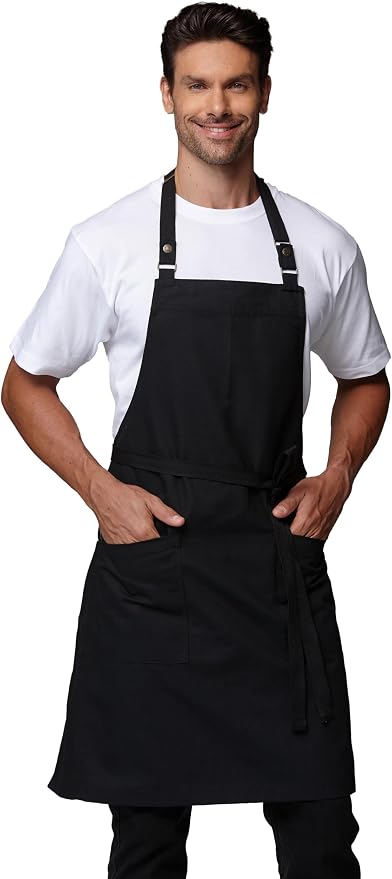Chef Men Canvas Waterproof Apron Pocket 4251GB | Polyester Cotton Canvas Apron for BBQ Grilling Kitchen Cooking, Adjustable Neck, Durable & Comfortable by Guolamy