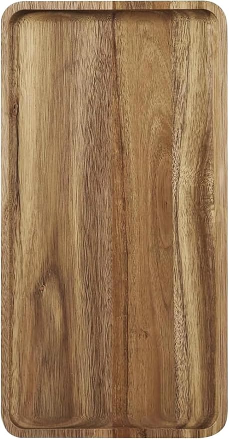 Solid Acacia Wood Serving Trays (14 x 7 inches) Rectangular Wooden Serving Platters for Home Decor, Food, Vegetables, Fruit, Charcuterie, Appetizer Serving Tray, Cheese Board
