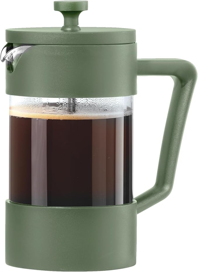 Oggi Borosilicate Glass French Press Coffee Maker (20oz)- 5 Cup Capacity, Coffee Press, Single Serve Coffee Maker, Stainless Steel Lid & Plunger, Make Great Coffee Gifts, Green