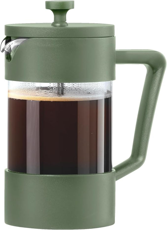 Oggi Borosilicate Glass French Press Coffee Maker (20oz)- 5 Cup Capacity, Coffee Press, Single Serve Coffee Maker, Stainless Steel Lid & Plunger, Make Great Coffee Gifts, Green