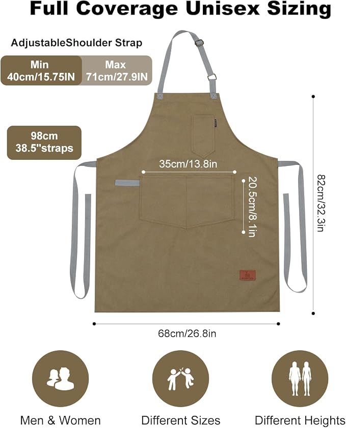 Chef Apron w/Pockets, Adjustable Strap for Cooking & Gardening | Equipped with 3 Large Multi-use Pockets, Wear-Resistant Fabric, Easy Clean, Ideal for BBQ Baking Craft for Men Women - Image 4