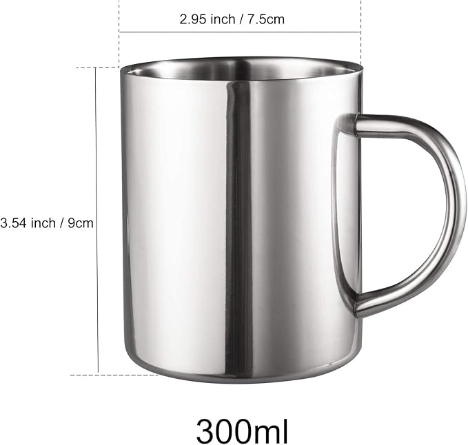 IMEEA 10oz Stainless Steel Coffee Mug, Double Walled Cup with Handle, Standard Size for Daily Coffee, Camping Use, Set of 2