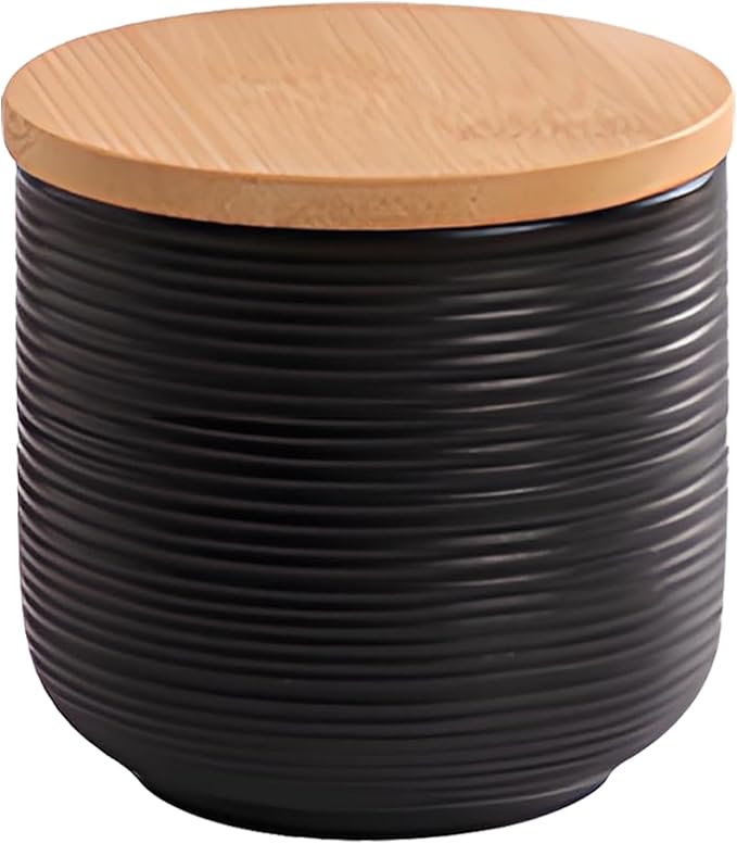 Ceramic Canister with Airtight Seal Lid, Kitchen Canisters for Countertop, Black Food Storage Jar for Flour, Coffee Bean, Sugar, Tea, Spices and More, Home Decor (260ml/8.79oz)