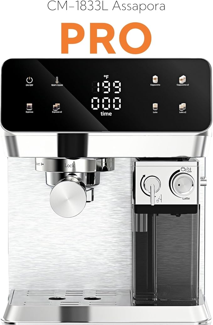 MAttinata CM1833L Automatic Cappuccino Machine, 20 Bar Espresso Maker with Dual Boiler & Self-Cleaning Milk Frother, Touch Screen Coffee Machine for Latte, Stainless Steel Home and Office, Silver