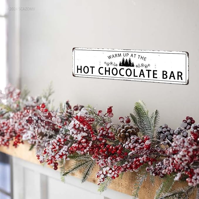 Warm Up At The Hot Chocolate Bar Christmas Metal Sign Vintage Print Art Poster Tin Hanging Plaque for Home Kitchen Patio Yard Cafe Coffee Bar Front Door Wall Decor Novelty Gift 16" x 4" - Image 4