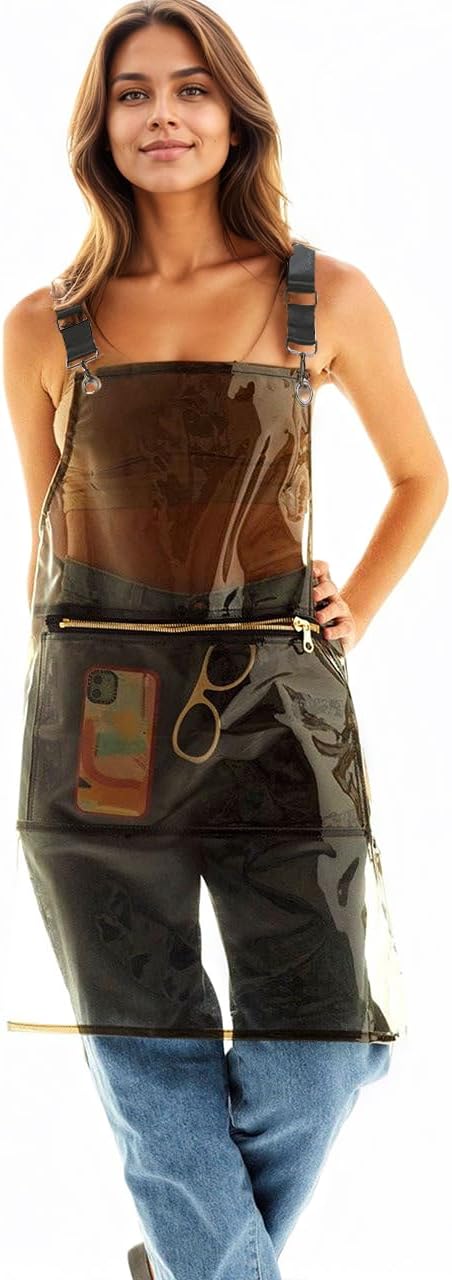Hair Stylist Apron with pocket - Waterproof Transparent Salon Apron,One-Size-Fits-Most, Adjustable webbing by MIKIWELL