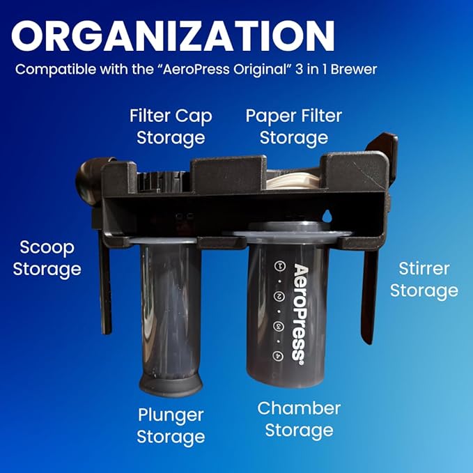 Coffee Station Organizer Wall Mount Compatible with AeroPress Original – Holder for Brewer, Filters & Accessories – Cabinet Door Storage Rack (Black)