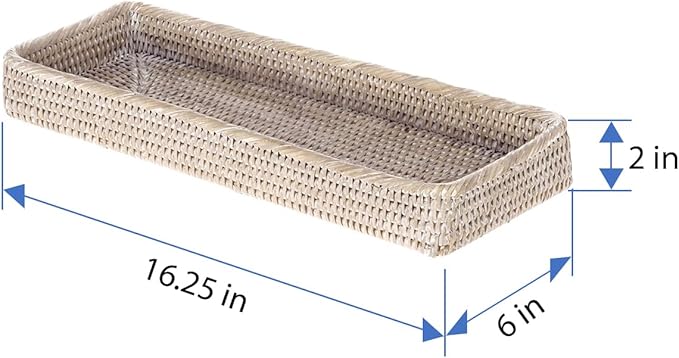 La Jolla Elongated Rattan Vanity Tray (White-Wash)