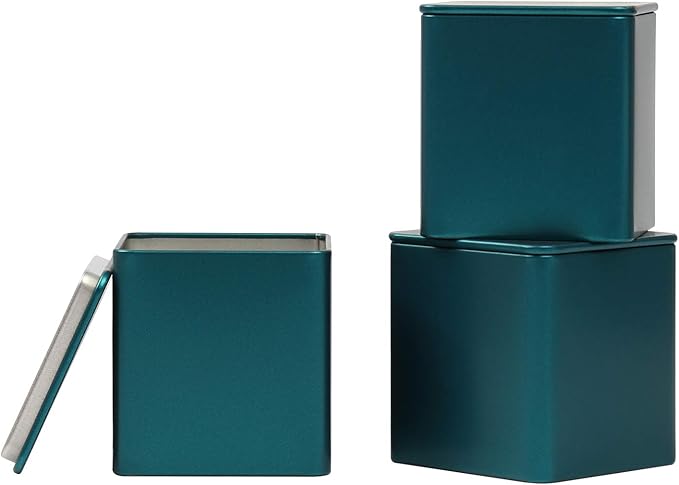 Square Tin Can Empty Cube Steel Box Storage Container kit 65mm Series for Treats, Gifts, Favors, Loose Tea, Coffee and Crafts, Emerald Green, 3S