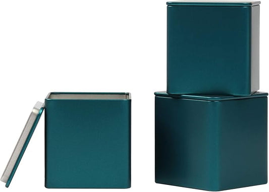 Square Tin Can Empty Cube Steel Box Storage Container kit 65mm Series for Treats, Gifts, Favors, Loose Tea, Coffee and Crafts, Emerald Green, 3S