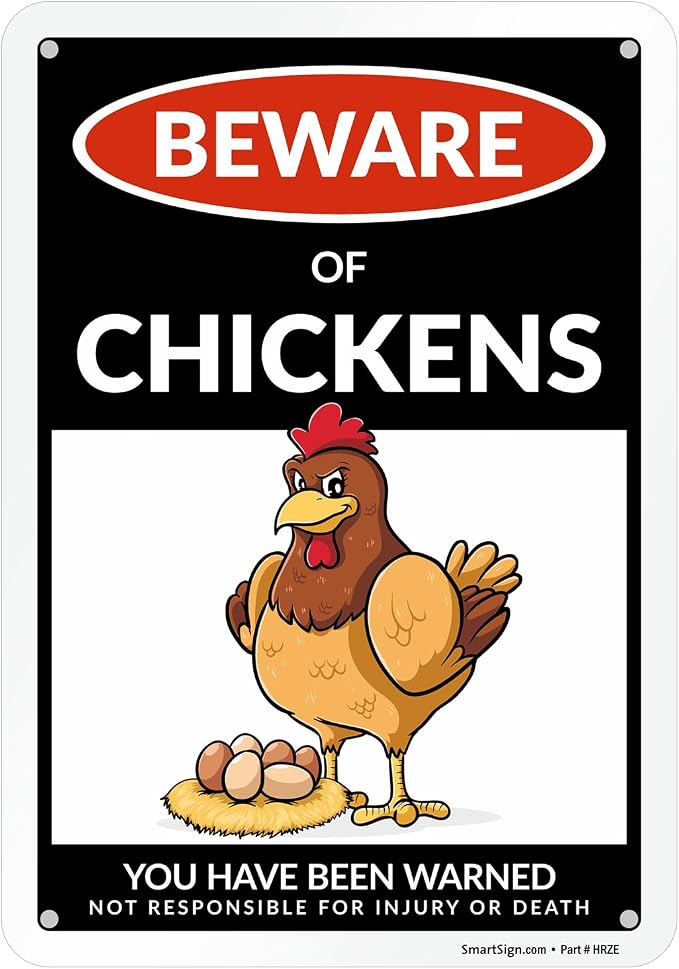 SmartSign Beware of Chickens You Have Been Warned Funny Animal Sign - 10" x 7", 40 mil Laminated Rustproof Aluminum Metal, For Gift, Yard, Cafe, Room by SmartSign