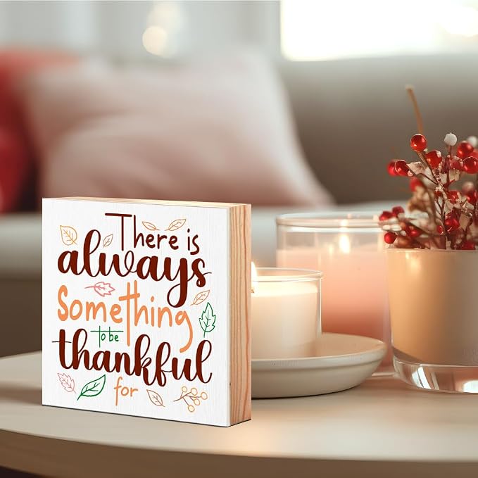 There is Always Something to be Thankful for Wooden Box Sign, Inspirational Christian Farmhouse Desk Decor, Thank You Gifts Birthday Gifts for Women Men Teachers Coworkers Boss Friends Sisters - Image 3