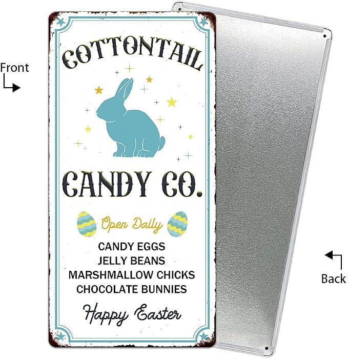 Cottontail Candy Co. Vintage Metal Tin Sign Bunny Rabbit Easter Eggs Print Poster Art Wall Decor Cute Novelty Sign for Home Farmhouse Kitchen Coffee Bar Yard Garden 6x12 Inch - Image 6