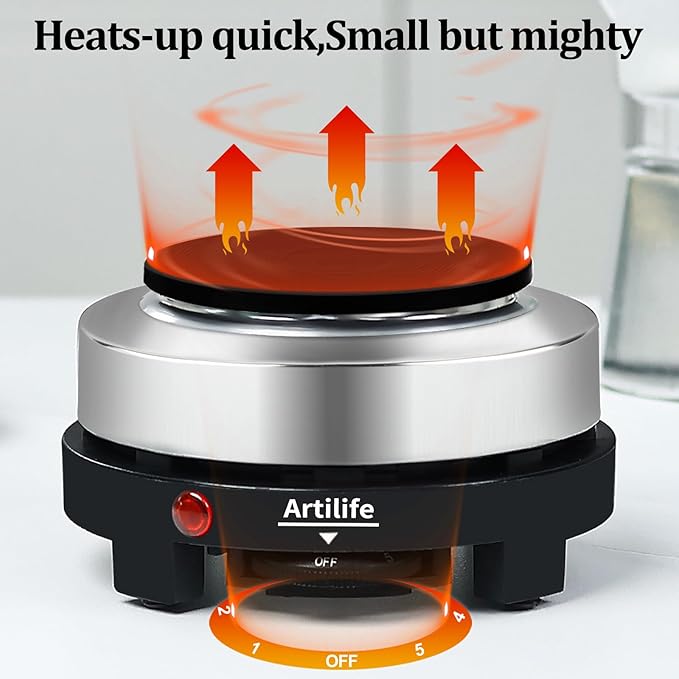 Artilife Mini Hot Plate 500W Small Hot Plate Electric Mini Moka Pot Hot Plate,Mini Hot Plate for Moka Pot,Single Burner Hot Plate Moka Pot Heater